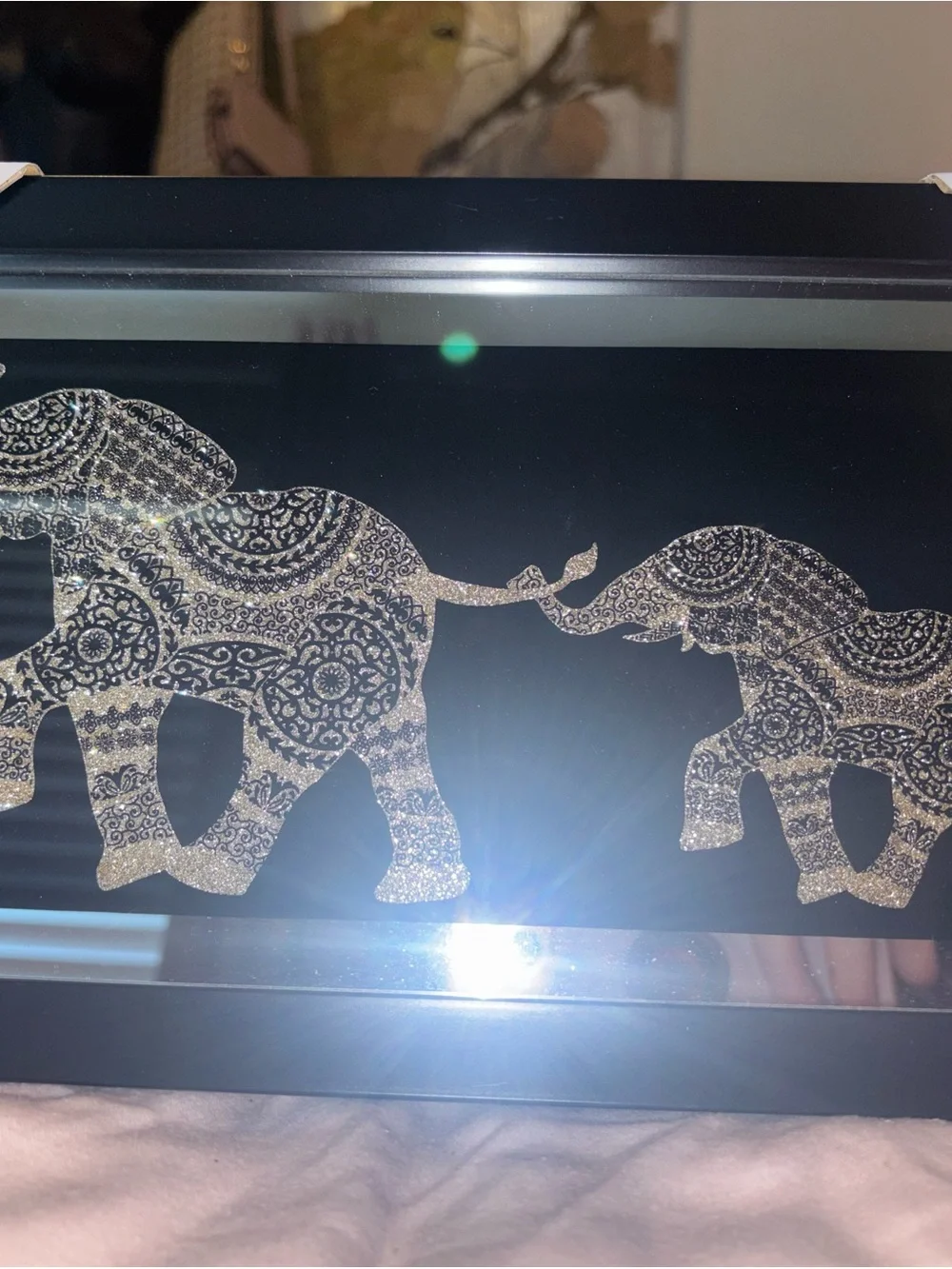 Interiors by design framed mirror with blinged out elephants